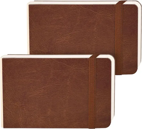 Vista 12 de Funto Diario de Papel de Acuarela Paquete de 2, 3.5x5.5, 44 Páginas Cada Uno, 100% Algodón Prensado en Frío, Tapa Dura de Cuero PU Azul, Suministros