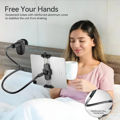 Vista 3 de KDD Soporte de Tableta de Cuello de Cisne, Soporte Ajustable de 360° para Teléfono y iPad para Cama y Escritorio, Abrazadera de Brazo Flexible