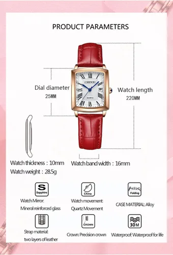 Vista 3 de FANMIS Relojes para mujer, caja de oro rosa, número romano, reloj de pulsera de lujo cuadrado marrón con correa de cuero