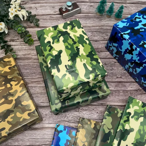 Vista 5 de Dtiafu Papel de regalo de camuflaje para hombres, niños y niños, papel de regalo del ejército para cumpleaños, día de los veteranos, papel de regalo
