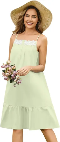 Vista 10 de YOZLY - Camisones de algodón sin mangas para mujer, camisón de tanque de noche con bolsillos A-Solid Blanco