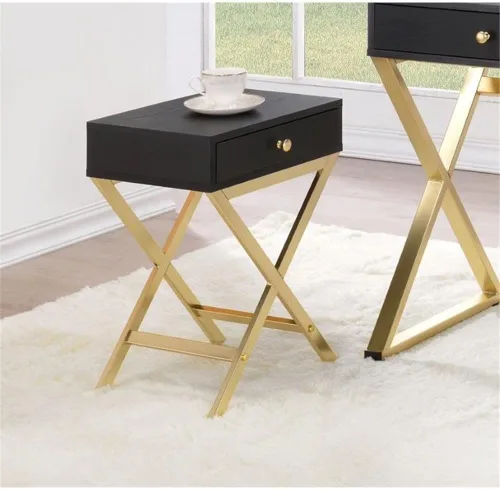 Vista 2 de Acme Mesa auxiliar rectangular de 16 pulgadas con 1 cajón de almacenamiento, tubo de metal estilo X para sala de estar, dormitorio, oficina, fácil