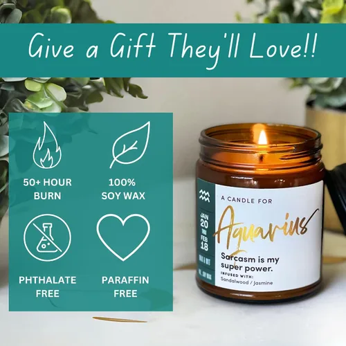 Vista 4 de WAX & WIT Regalos de Acuario para mujeres, vela de Acuario, regalo del zodiaco, regalos de astrología para mujeres, vela del zodiaco, regalo