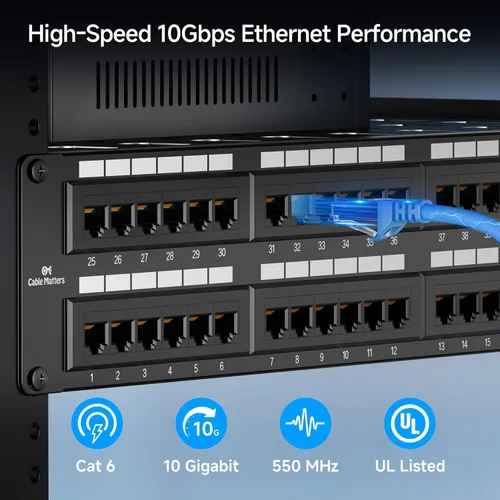 Vista 2 de Cable Matters [Listado UL] Panel de conexión de 48 puertos para montaje en rack o montaje en pared de 19 pulgadas, panel de conexión de red Cat6