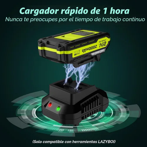 Vista 5 de Soplador de hojas inalámbrico, potente soplador eléctrico de hojas de 21 V con 2 baterías y cargador, 2 modos de velocidad, sopladores de hojas