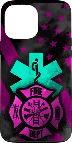 Vista 24 de EMT EMS Firefighter Pink Turquoise Fire Rescue American Flag Case for iPhone 16