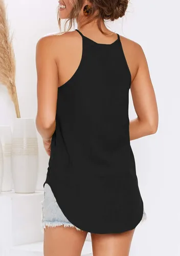 Vista 4 de OYANUS Camisetas sin mangas para mujer, de verano, para la playa, cuello halter, casuales, básicas, sueltas, tipo túnica, camisetas sin mangas