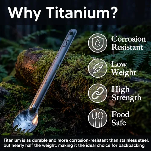 Vista 4 de Kuvіk Titanium Spork - Ultraligero y compacto para acampar y senderismo