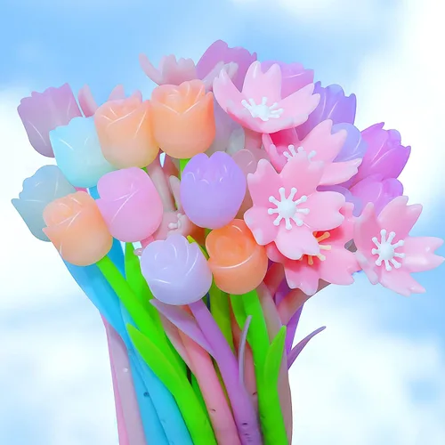Vista 8 de Yexiya 60 bolígrafos con diseño de flores que cambian de color, regalos para madres y profesores, bolígrafos a granel de 0.020 in, tulipán, rosa