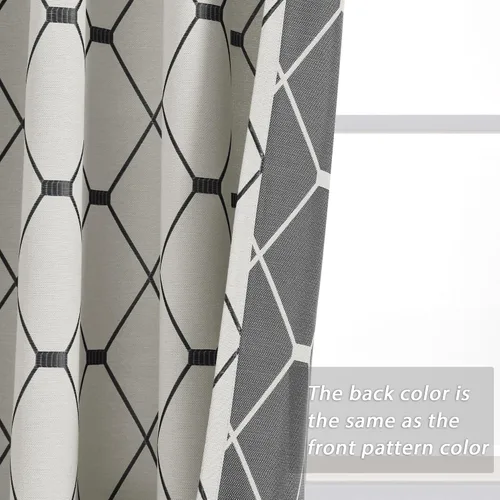 Vista 5 de Cortinas oscurecedoras de habitación con patrón geométrico negro de 80 pulgadas de largo para sala de estar, juego de 2 paneles, decoración clásica