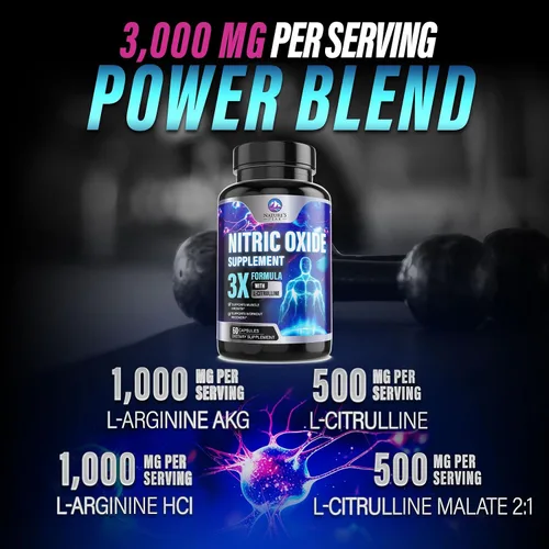 Vista 3 de Potenciador de óxido nítrico extra fuerte, L-arginina, citrulina y beta alanina de 3 veces más fuerza, refuerzo nítrico de primera calidad, energía