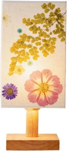 Vista 10 de Lámpara de mesa con flores prensadas, 5 W, LED, 3 temperaturas, flores secas, lámpara de noche, pantalla de lino con base de madera