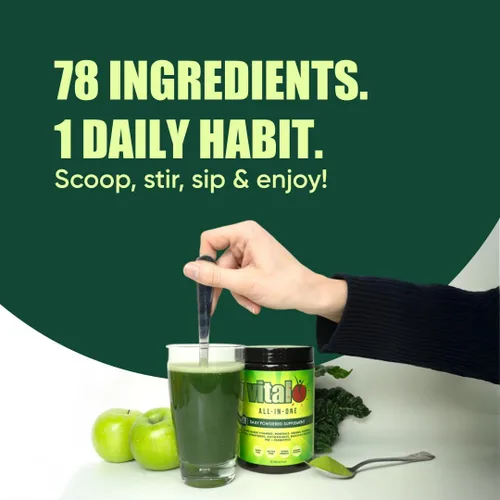 Vista 5 de Vital Suplemento diario de salud todo en uno – Vital Supergreens en polvo, superalimento verde con probióticos y apoyo energético natural con frutas