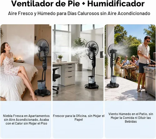Vista 2 de Misting Fan, Standing Fan 8 Blades with Humidifier, Oscillating Fan with 3 Misting Modes 9 Speeds 7H Timer, Quiet Fan for Bedroom
