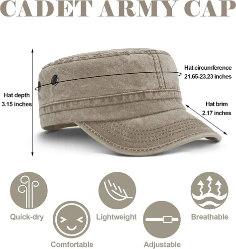 Vista 9 de Geyoga 3 unidades Cadet Army - Gorras de algodón lavado militar para tapas planas ajustables estilo militar sombrero unisex