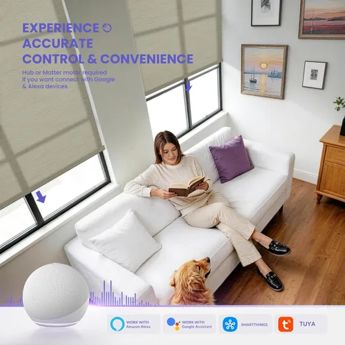Vista 2 de Persianas enrollables inteligentes motorizadas con filtro de luz, persianas inalámbricas con control remoto eléctrico para dormitorios, fáciles