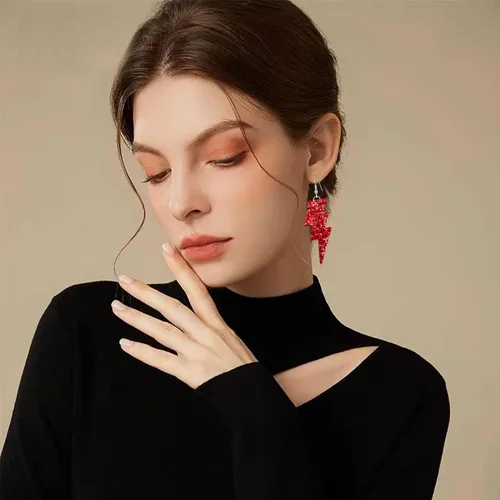 Vista 2 de YUNXI Aretes de lentejuelas de poliuretano de los años 80 para Halloween, aretes de relámpago, retro, ligeros, colgantes para mujeres y niñas