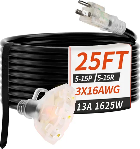 Vista 18 de PlugSaf Cable de Extensión para Exteriores de 50 Pies Calibre 16/3 con Múltiples Tomacorrientes Indicador de Luz, Cable de Extensión Flexible de 3