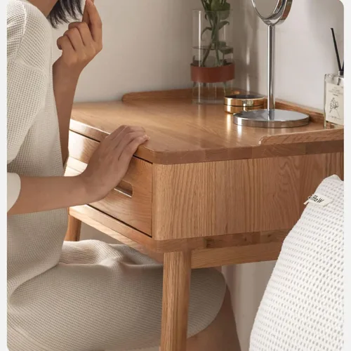 Vista 7 de Escritorio compacto de madera maciza con organizador de cajones, bordes redondeados y fácil montaje para espacios pequeños, mesa de maquillaje