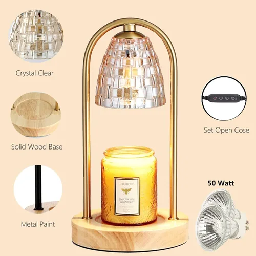 Vista 2 de Lámpara calentadora de velas con 2 bombillas, calentador eléctrico de velas con temporizador, regalos para mamá, bombillas aromáticas