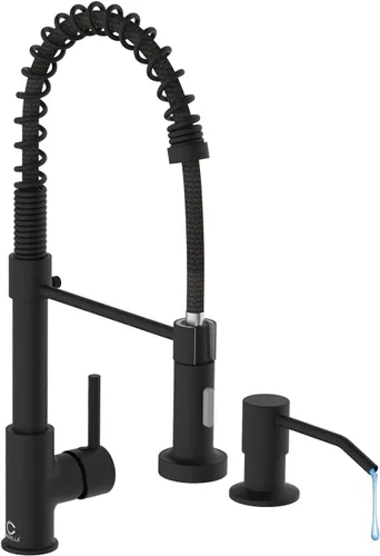 Vista 19 de Llave de cocina negra con luz LED, llave de cocina con dispensador de jabón, llave para fregadero de cocina, llave de cocina de acero inoxidable