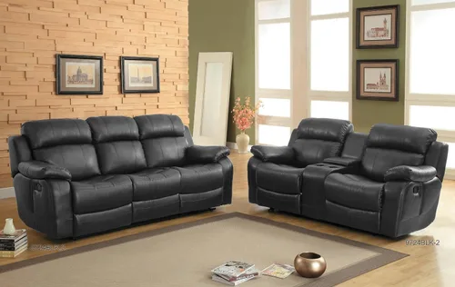 Vista 3 de Homelegance Sofá reclinable Marille con soporte para taza de consola central, cuero regenerado negro