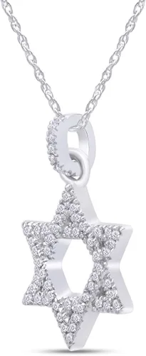 Vista 2 de Jewel Zone - Collar con colgante de estrella de David con diamantes naturales en oro de 14 k sobre plata de ley 16 quilates