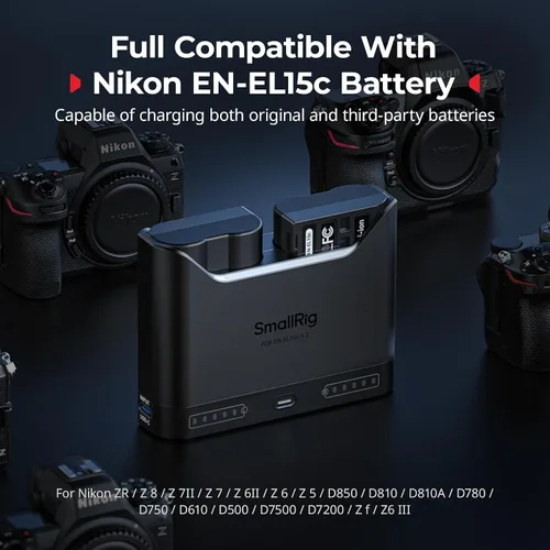 Vista 4 de SMALLRIG EN-EL15c - Juego de baterías para cámara Nikon, cargador de doble ranura de 22.5 W, baterías de 1940 mAh, compatible con Nikon ZR, Z6III