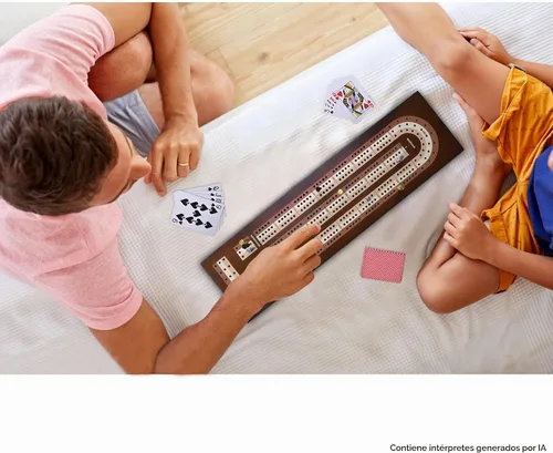 Vista 9 de AMEROUS Juego de Cribbage de Mesa de Madera con Bloqueo Magnético - Clavijas de Metal - 2 Cartas de Juego - Tablero Continuo de 3 Vías - Área