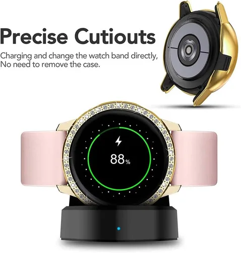 Vista 2 de FitTurn Funda protectora brillante compatible con Samsung Galaxy Watch Active2 de 1.575 pulgadas, 1.732 pulgadas, protector de placa de diamantes