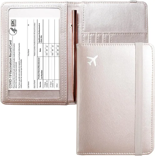 Vista 7 de Mymazn Portatarjetas de pasaporte y vacunación Combo de portatarjetas para pasaporte y cartera de viaje con tarjetero de vacunación, funda