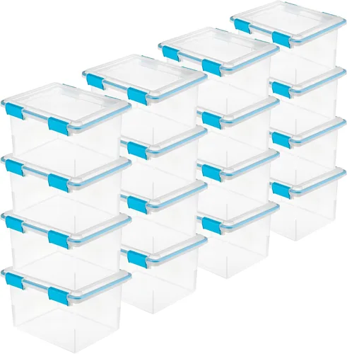 Vista 12 de Sterilite 19414306 - Caja de almacenamiento de plástico transparente de 7.5 cuartos y tapa con pestillos azules