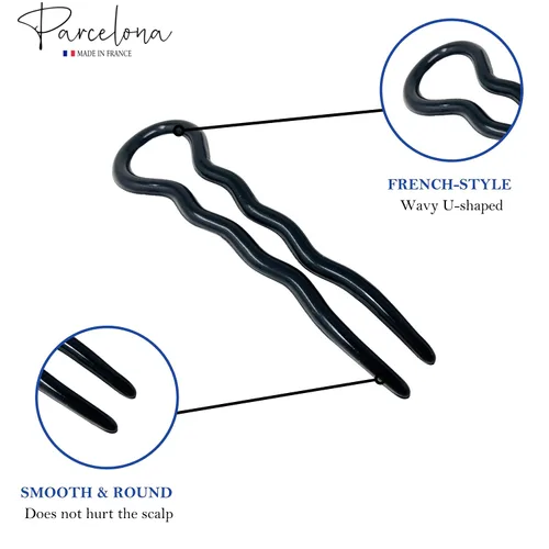 Vista 2 de Parcelona French Sleek - Juego de 2 horquillas onduladas en forma de U de 3.5 pulgadas