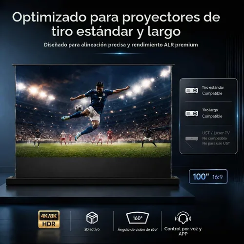 Vista 3 de IN&VI - Proyector motorizado ALR de 100 pulgadas con pantalla de proyector de suelo y proyector de tiro largo