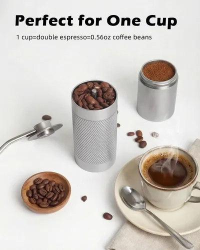 Vista 5 de Molinillo de café manual profesional de acero inoxidable con ajustes ajustables. Portátil para expreso, prensa francesa, vertido. Totalmente