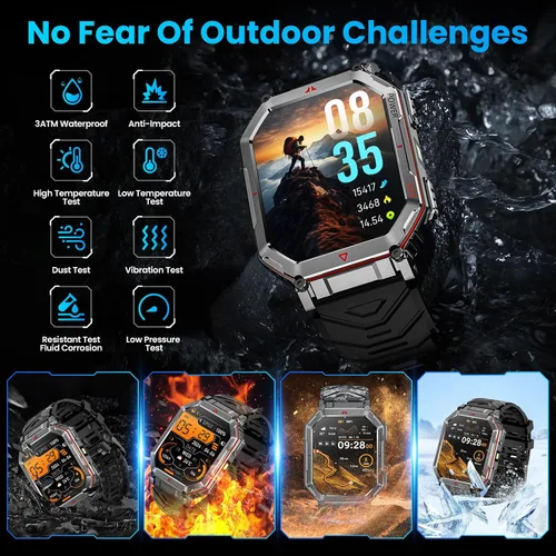 Vista 5 de Reloj inteligente GPS militar para hombres, asistente de voz GPT, reloj inteligente con linterna LED, pantalla HD de 2.01" con Bluetooth
