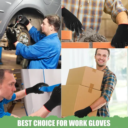 Vista 6 de Xtinmee 100 pares de guantes de seguridad de trabajo a granel con revestimiento de poliuretano sin costuras para hombres, mecánicos, carpintería