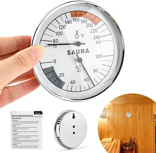 Vista 3 de Termómetro higrómetro de sauna 2 en 1, medidor de temperatura de sauna colgante para temperatura de humedad interior, rango de temperatura 70-250°F