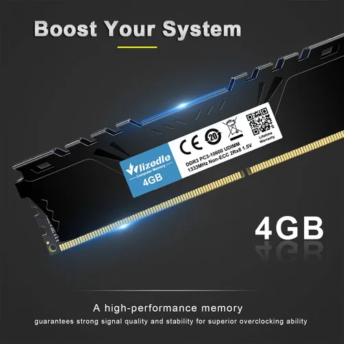 Vista 2 de DDR3 RAM 4GB 1333MHz CL9 UDIMM, módulo de memoria para PC de escritorio PC3-10600 de 240 pines 1.5V 2Rx8 de doble rango sin búfer ECC