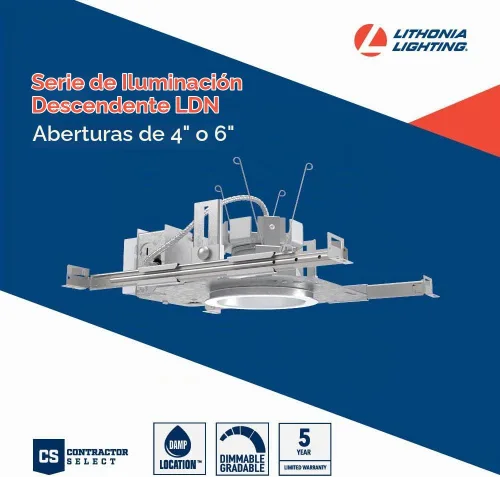 Vista 4 de Lithonia Lighting LDN 6in. Nueva construcción Downlight, carcasa LED sin IC, 1000LM, 3500K, 10% 0-10V atenuación