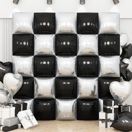 Vista 12 de Globos de aluminio cuadrados rojos, azules y plateados, kit de 25 globos de doble cara para fondo, túnel de helio, arco, guirnalda para el 4 de Rojo