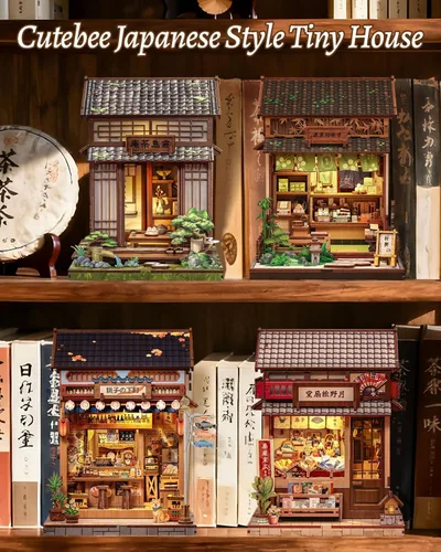 Vista 7 de Cutefun Book Nook Japón - Kit de casa en miniatura DIY para adultos, decoración de estantería, casa pequeña, rompecabezas 3D, manualidades, regalos