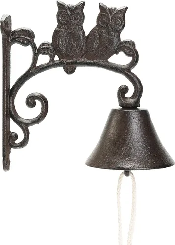 Vista 7 de Sungmor Campana de cena de hierro fundido, campana de puerta exterior de granja, campana colgante de pared, antiguo color encantador pájaros Forma B