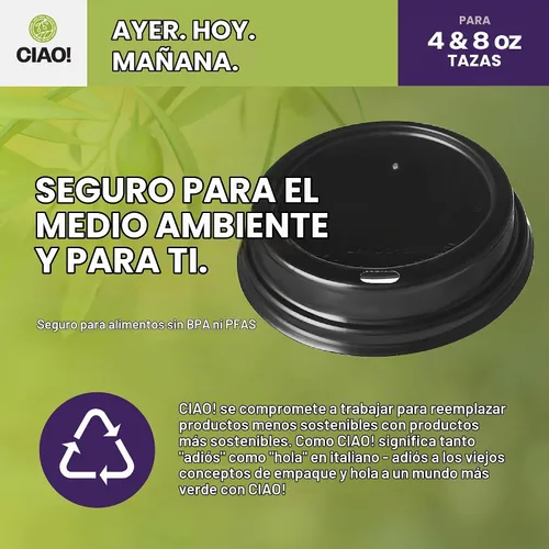 Vista 2 de CIAO! Taza de café de 8 onzas con tapa de cúpula negra, (80 mm) 1,000 unidades Negro (black Lids)