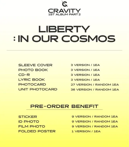 Vista 3 de DREAMUS CRAVITY - Liberty: in Our Cosmos [Ver. Liberty] (1er álbum parte 2) álbum+beneficios limitados de pedidos anticipados+CulturaRegalo coreano