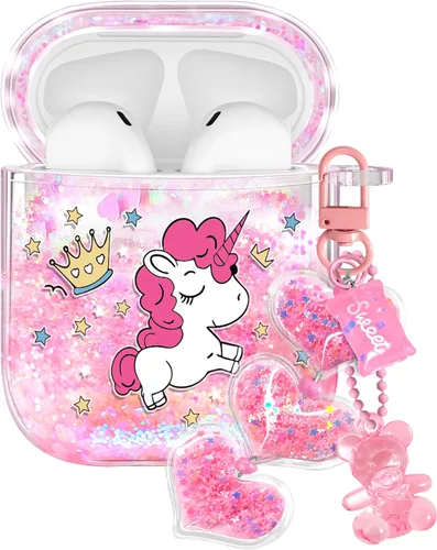 Vista 13 de para Airpods de 2ª/1ª Generación - Estuche Quicksand Liquid Kawaii Lindo Mujer Niña Mujeres Chispeante Brillante Bling Resplandor Adorable Elegante