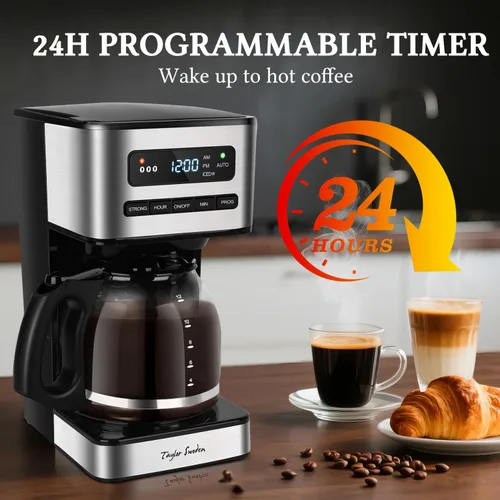 Vista 2 de Taylor Swoden Cafeteras programables de 12 tazas, cafetera para café caliente y café helado, 4 niveles de intensidad de preparación, pantalla LED