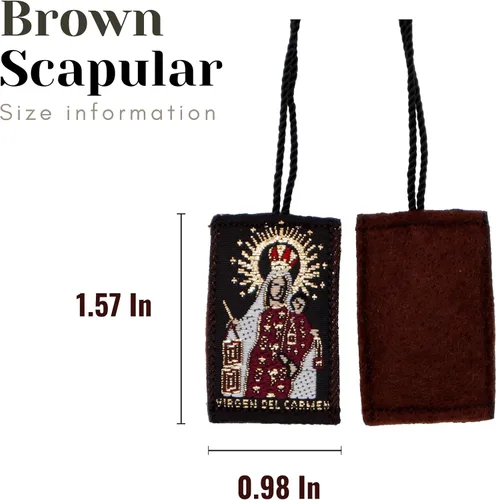Vista 2 de Escapulario de la Virgen del Carmen Pack de 3 Escapulario Católico Marrón Escapulario de Nuestra Señora del Monte Carmelo Collar Escapulario