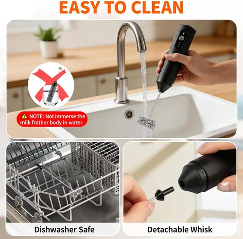 Vista 13 de TonJin Espumador de leche recargable de mano con cubierta de viaje, batidor eléctrico ajustable de 3 velocidades para café, café con leche