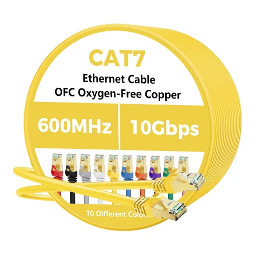 Vista 22 de Cable Ethernet Cat 7 de 0.6 pies, cable de Internet de alta velocidad de 10 Gbps, blindado SFTP, cobre puro OFC, cable de red LAN RJ45 CAT7